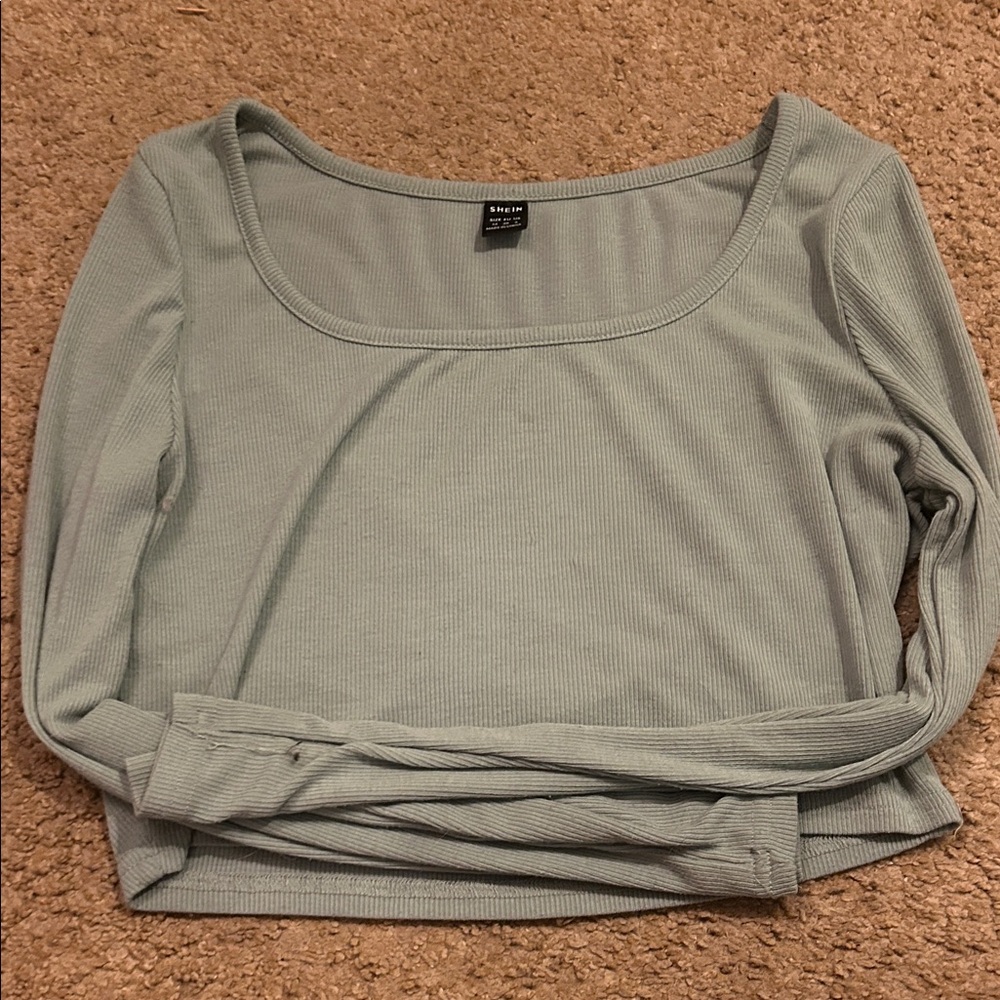 SHEIN Soft Blue Ribbed Blouse